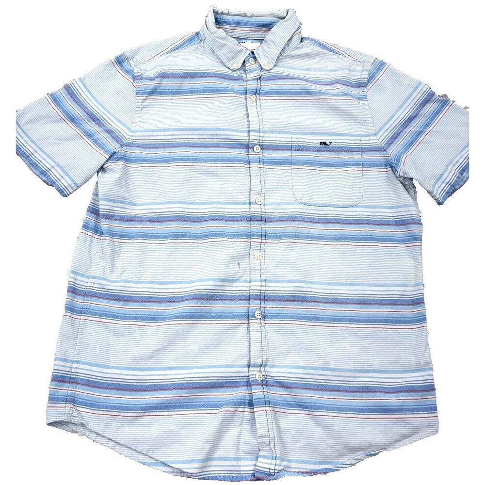 Vineyard Vines Shirt Men Medium Blue Button Up Slim Fit Tucker Dress Camp A29*